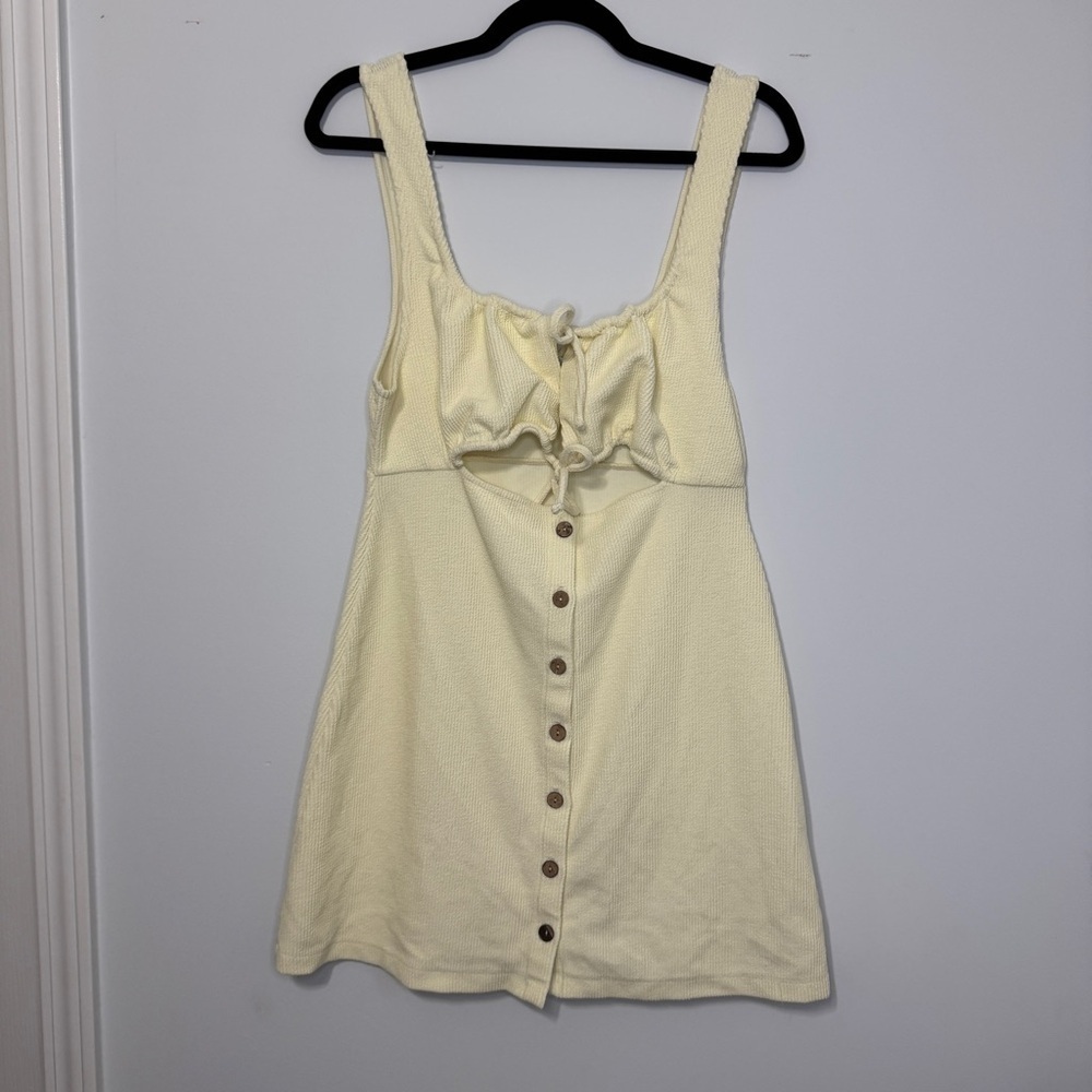 Free People Beach Yellow Button Front Mini Dress | Cutout Bust Sz Medium NWOT